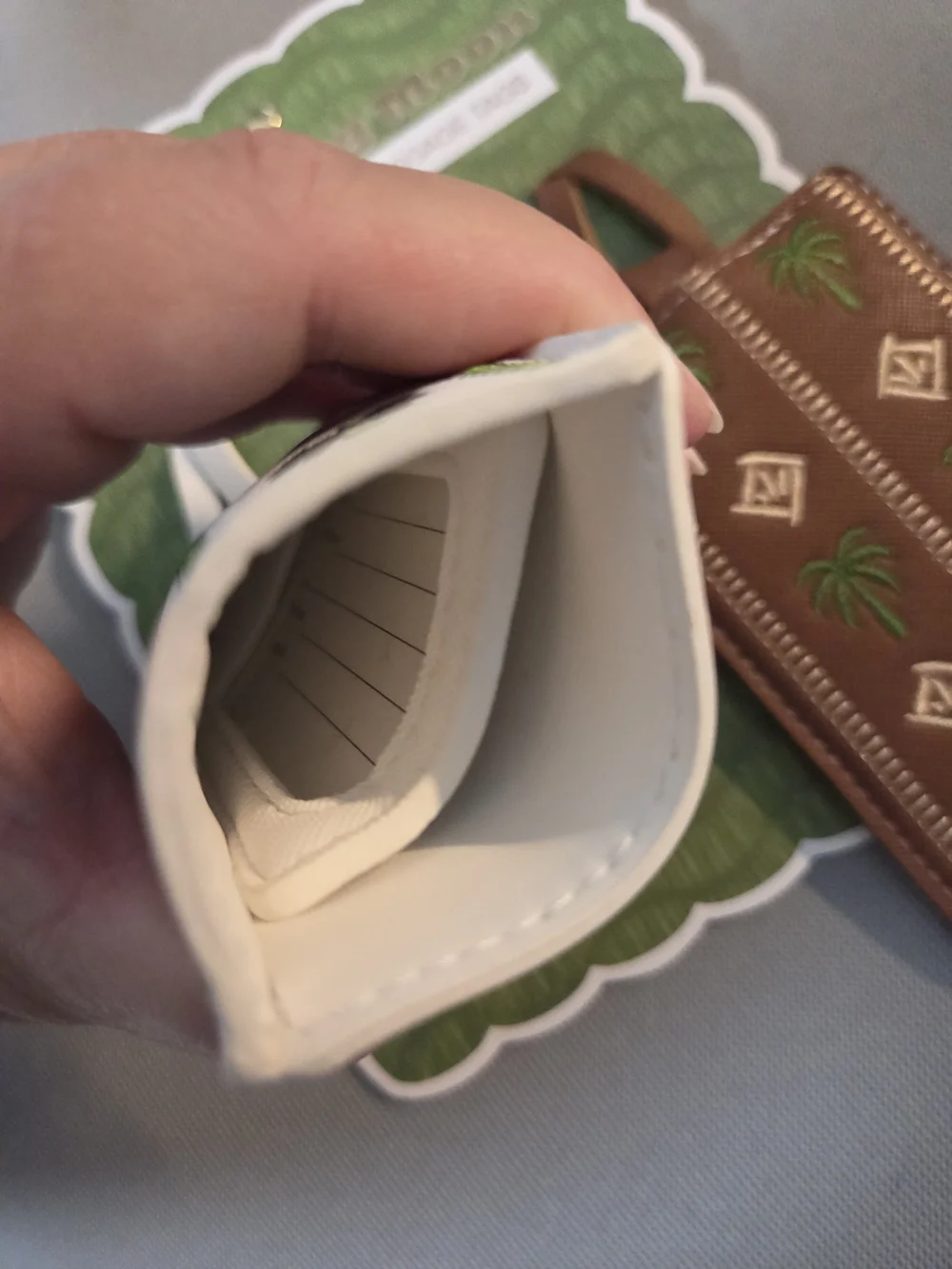 Palm Embroidered Privacy Luggage Tags - White & Brown Set